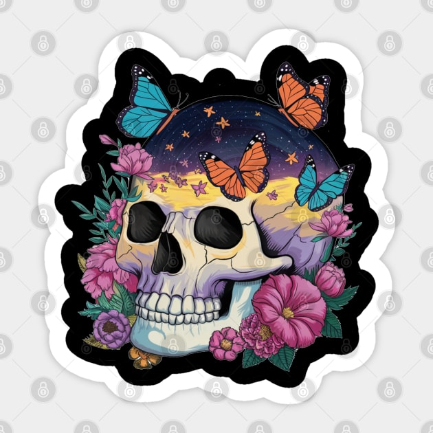 Floral Skull: Beauty and Darkness in Harmony Sticker by Steve